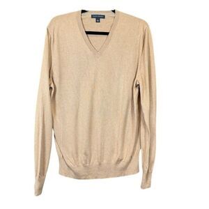 Banana Republic Silk Cashmere V-Neck Men's Sweater Camel Tan Size Large